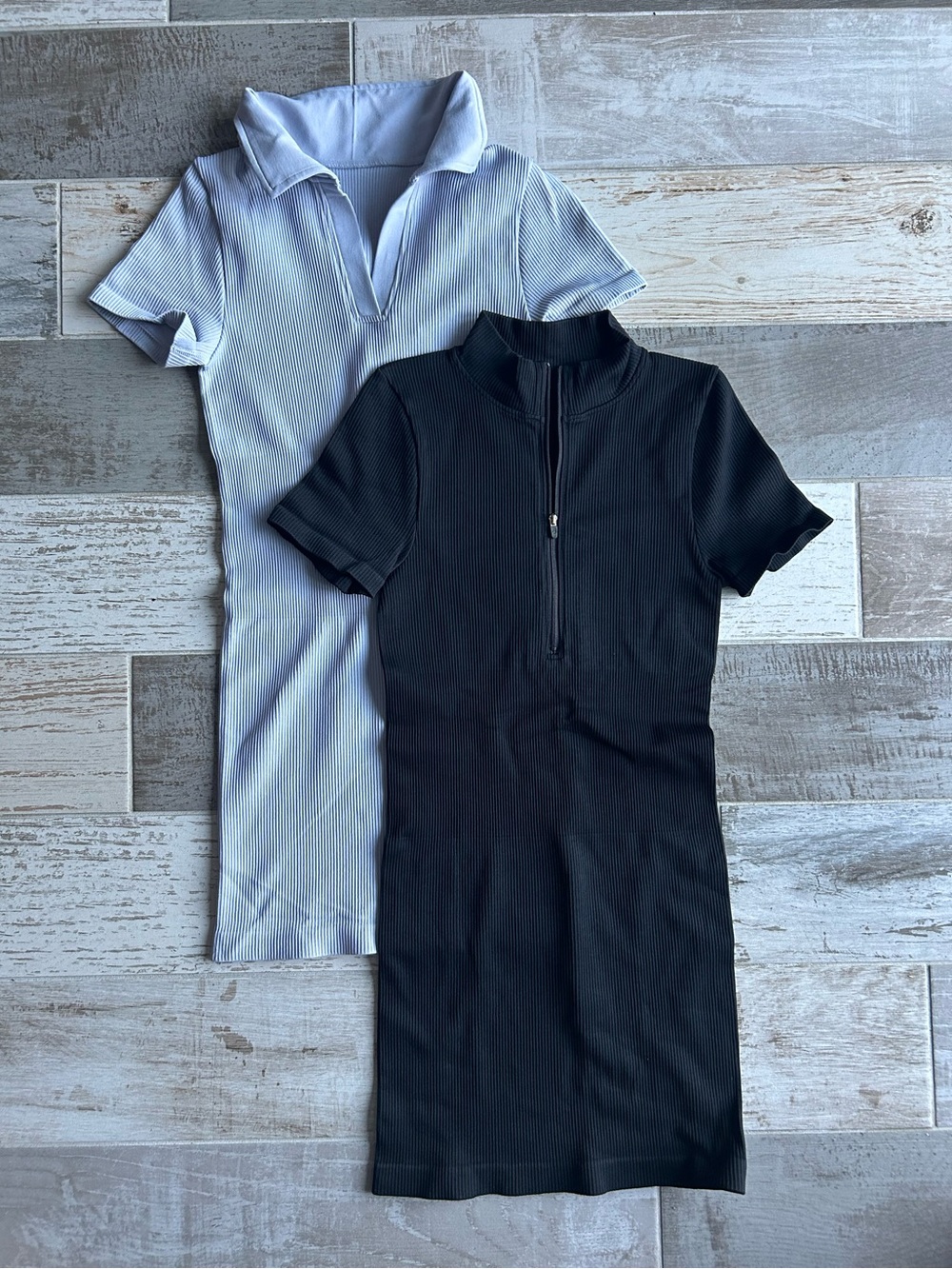 OQQ 2 Piece Ribbed Bodycon Dress Set Medium Black Purple Short Sleeve